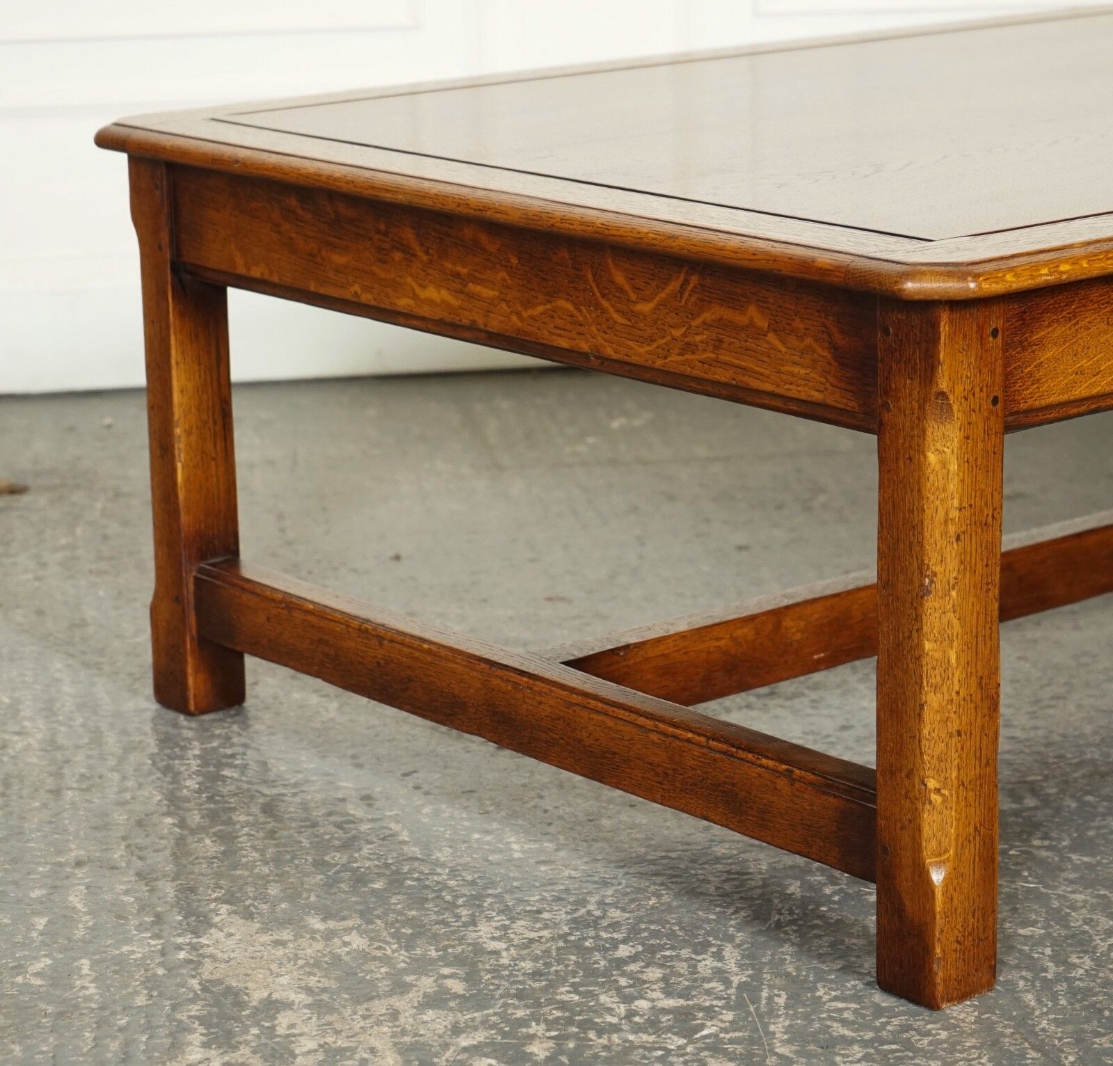 photo for sale Stunning Large Oak Vintage Coffee Table With Nice Grain Oak Top And H Frame