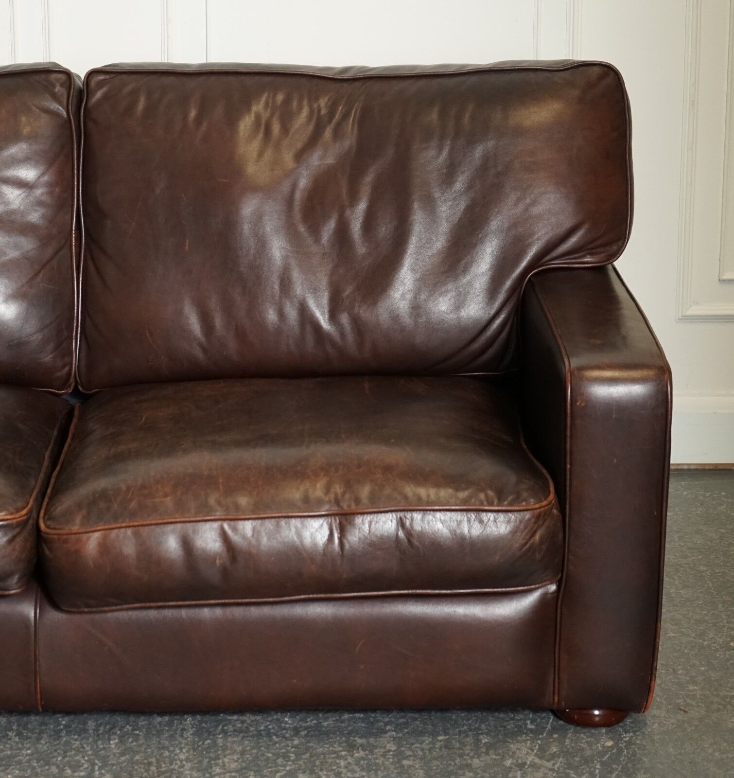 Vintage Distressed Brown Leather Two To Three Seater Sofa photo vinterior