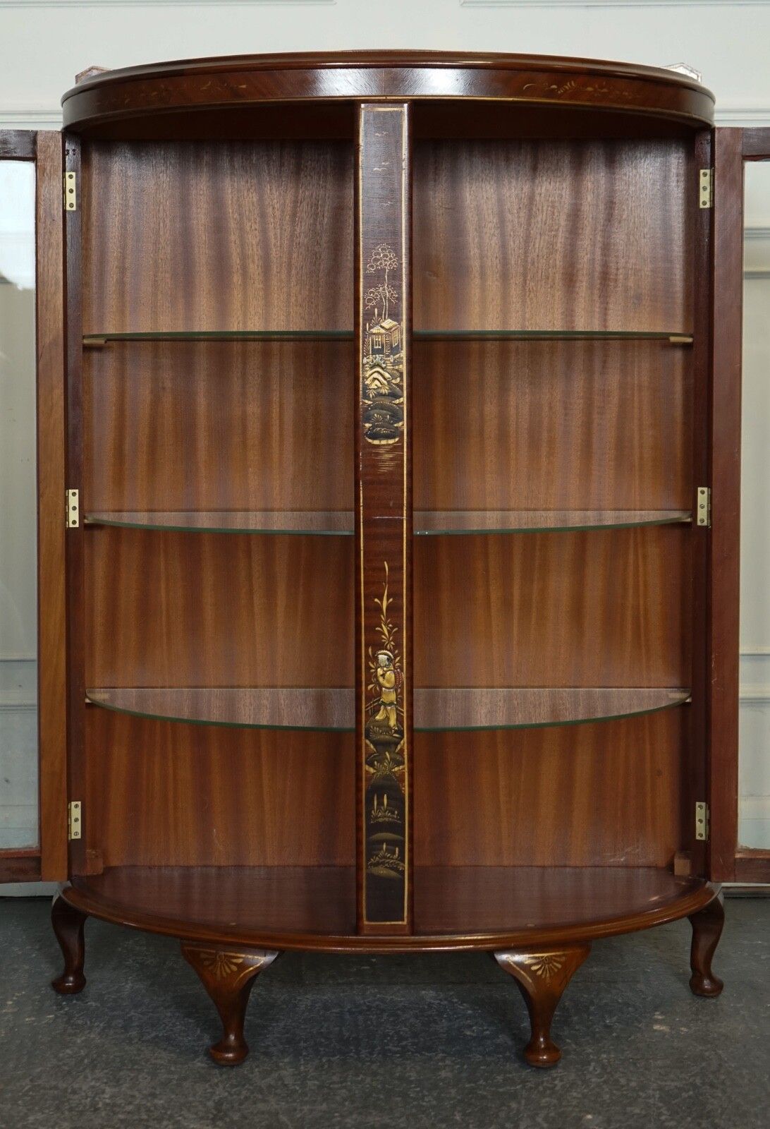 photo vinterior Oriental Chinese Dwarf Bow Front Display Cabinet With Glass Shelves