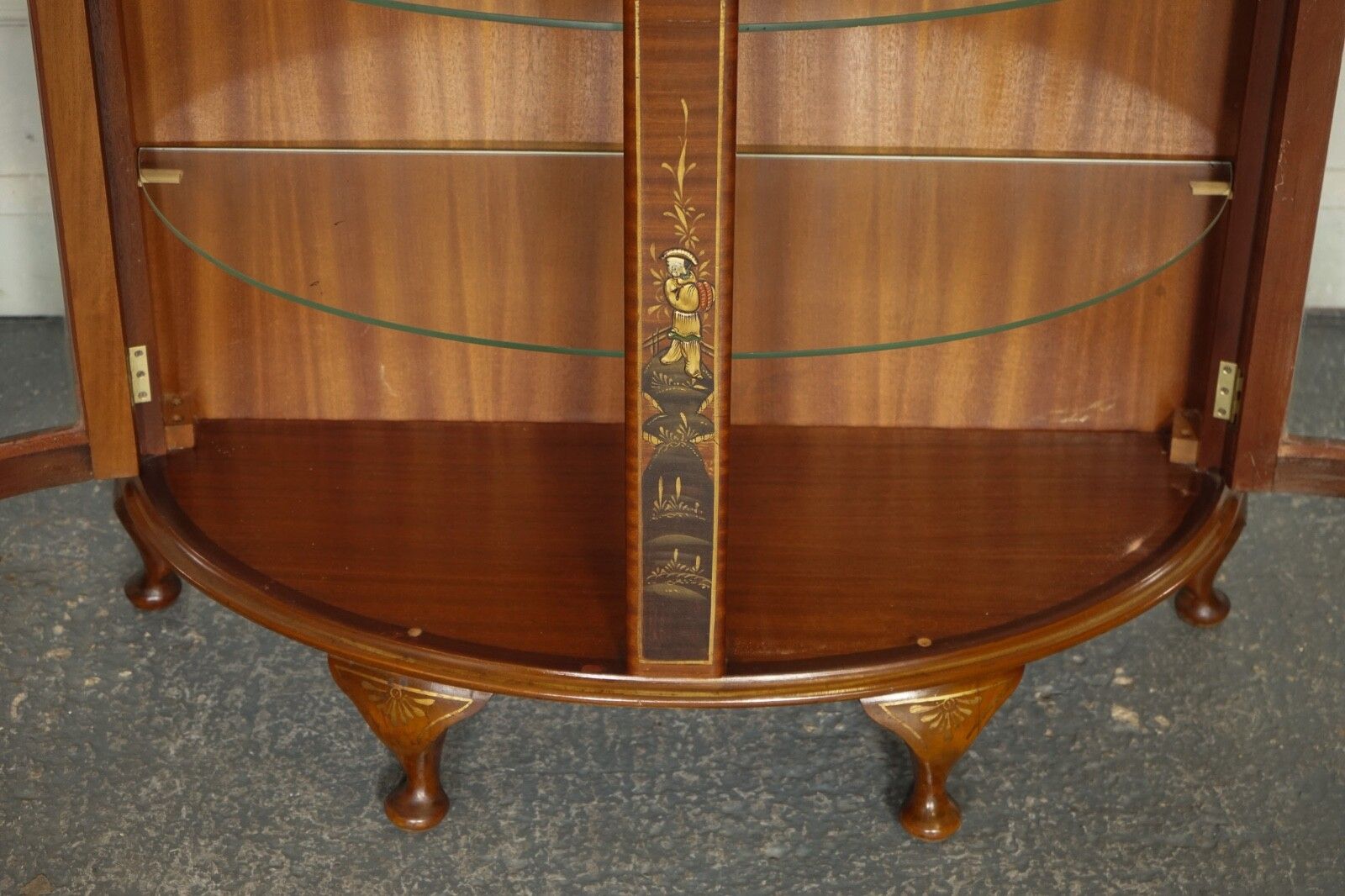 photo buy Oriental Chinese Dwarf Bow Front Display Cabinet With Glass Shelves