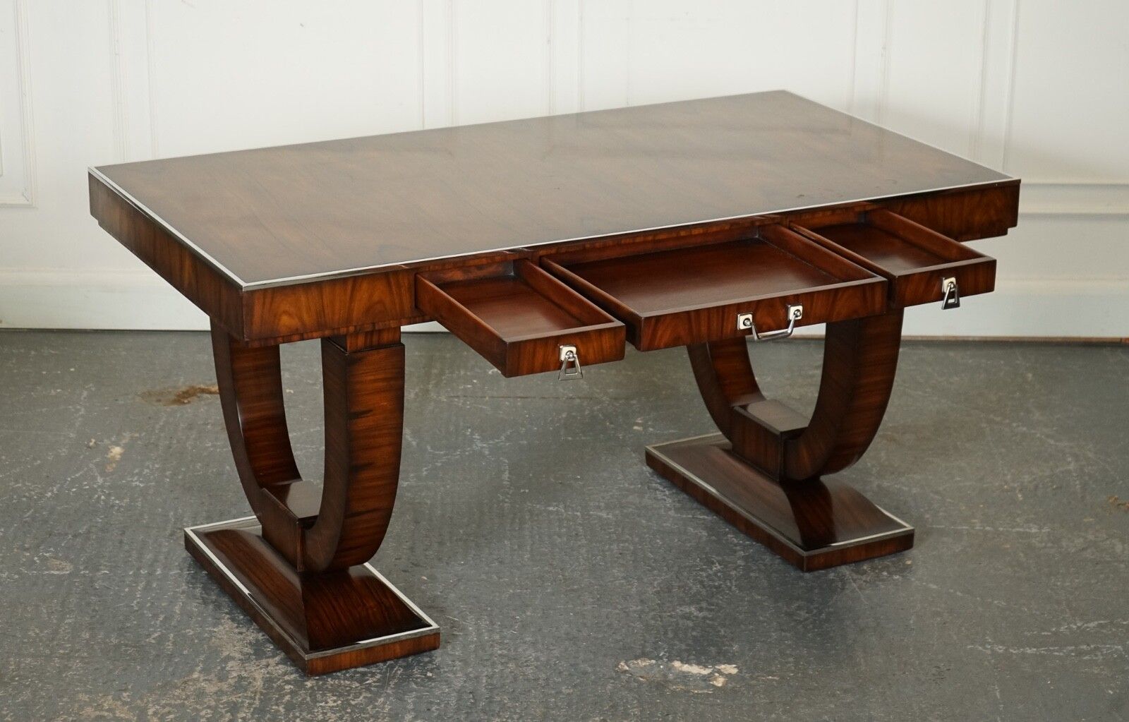 Rare Theodore Alexander Art Deco Style Office Double Sided Drawers Desk photo for sale