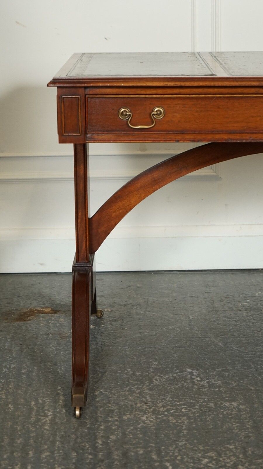 Bevan Funnel Regency Style Two Drawers Writing Office Desk Table Green Leather photo vintage