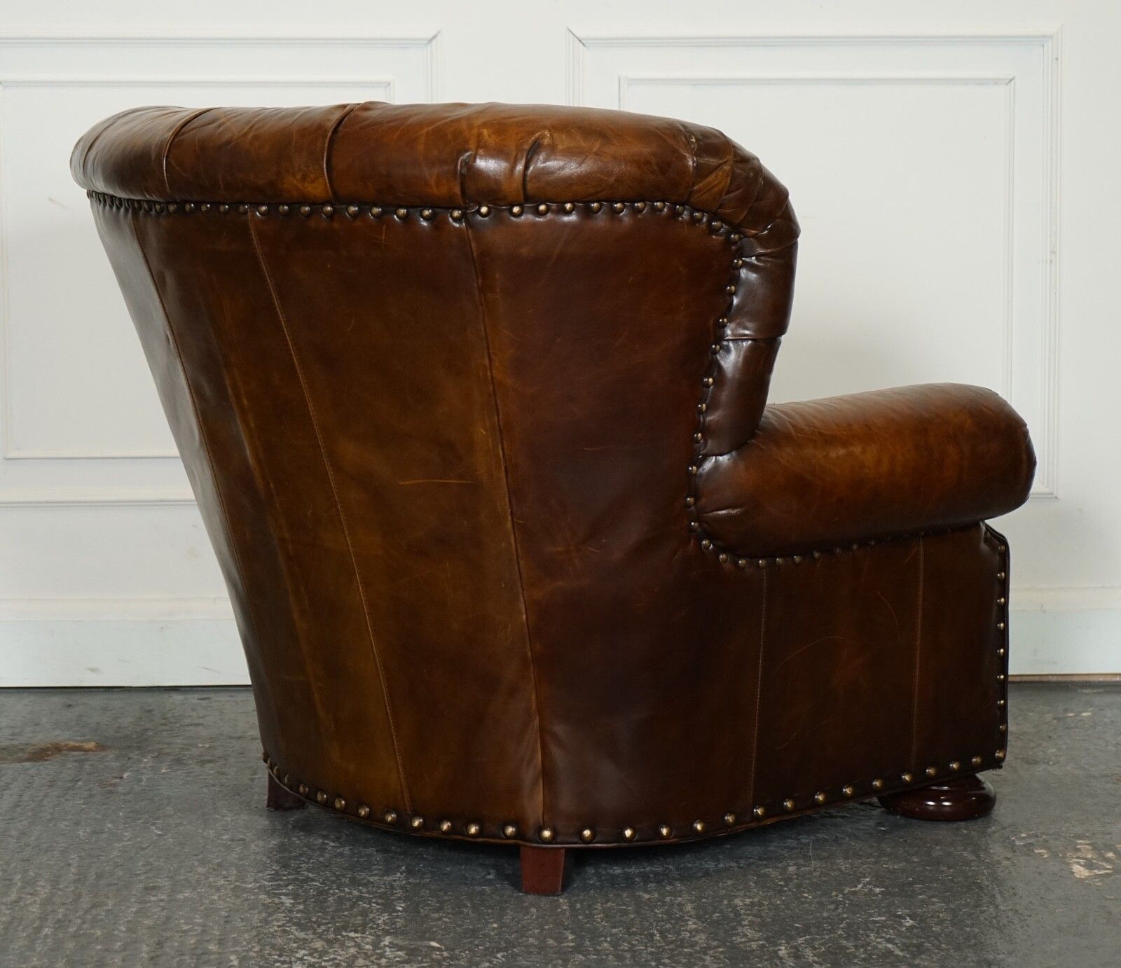 photo vinterior Fully Restored Hand Dyed Leather Writers Reading Armchair With Footstool