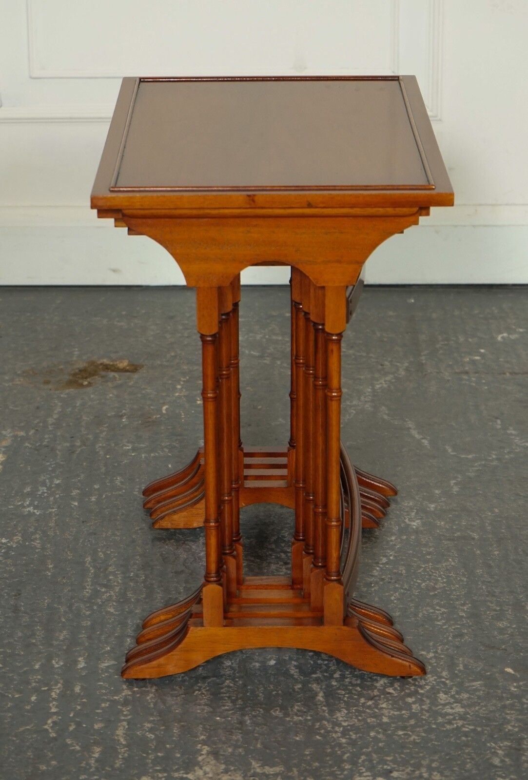 Bevan Funnell Yew Wood Faux Bamboo Nest Of Four Tables photo vintage