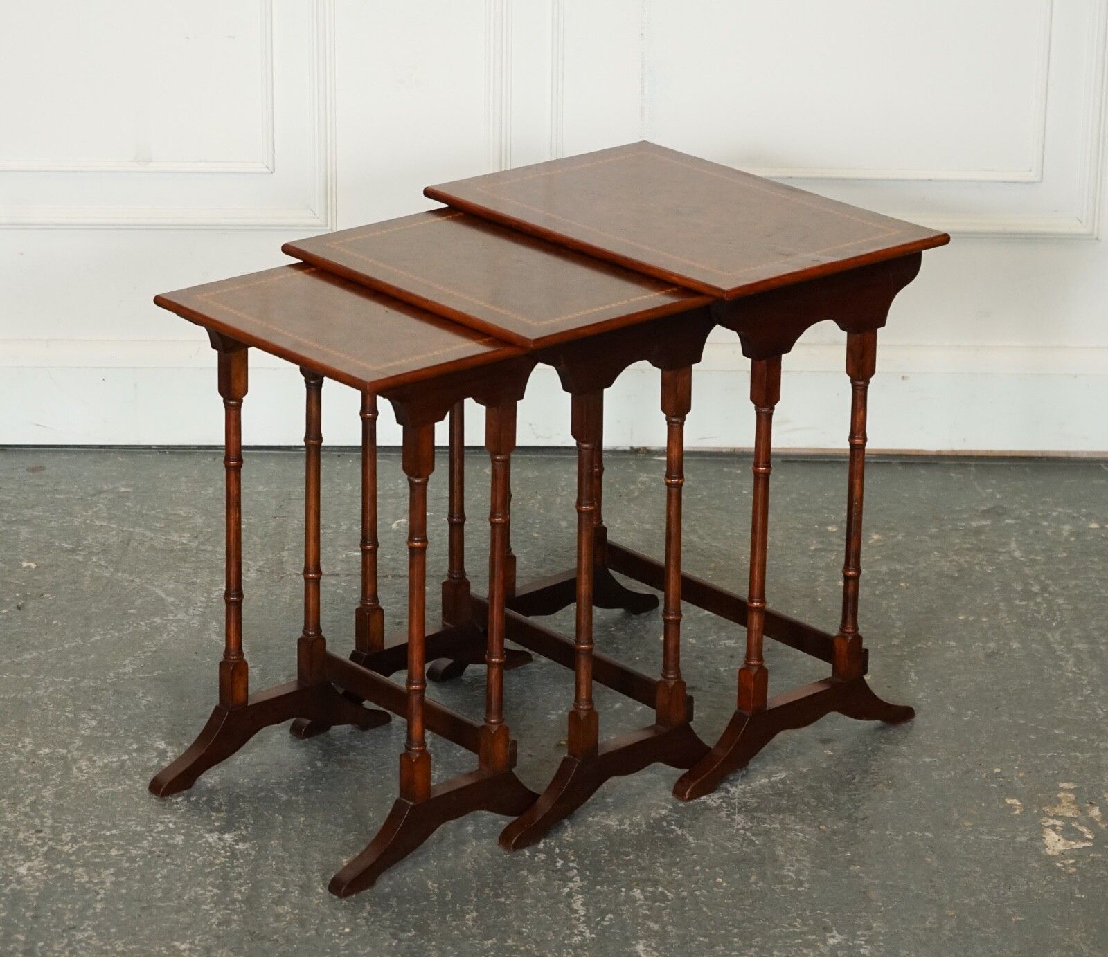 Restored Vintage Sheraton Revival Burr Walnut Nest Of Tables photo Furniture