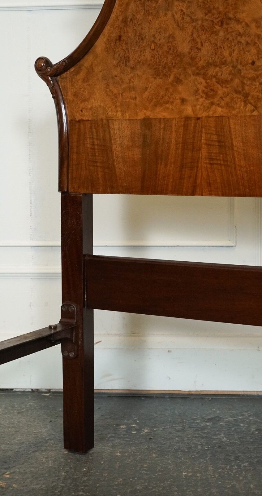 Circa 1930 Art Deco Burr Walnut English Made Vono Bedstead Frame Queen Anne Legs photo vinterior