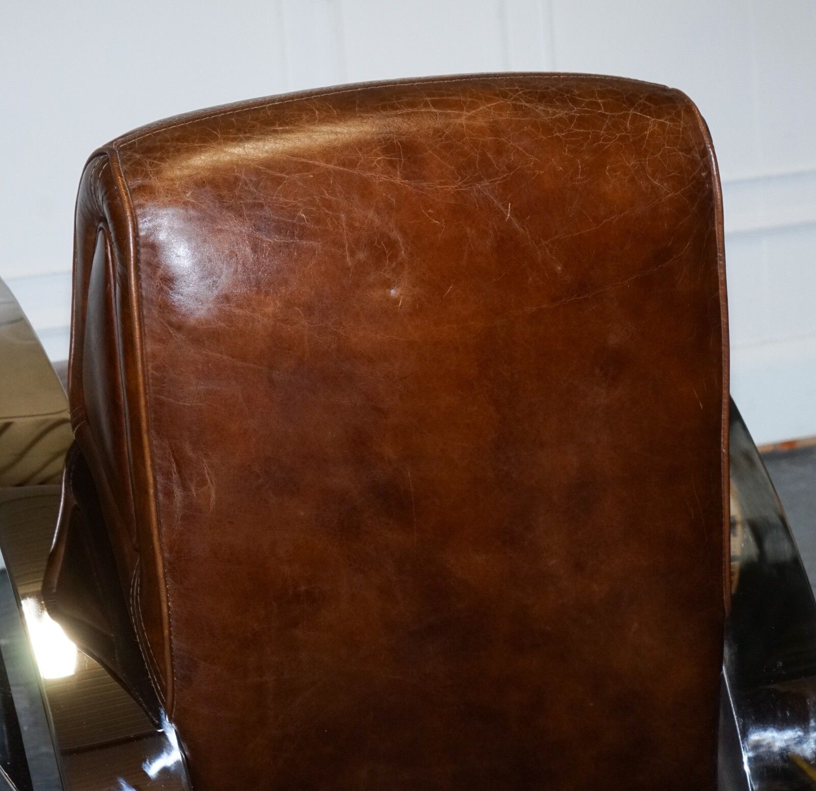 Stunning Pair Of French Art Deco Chrome Aviator Heritage Brown Leather Armchairs photo vintage