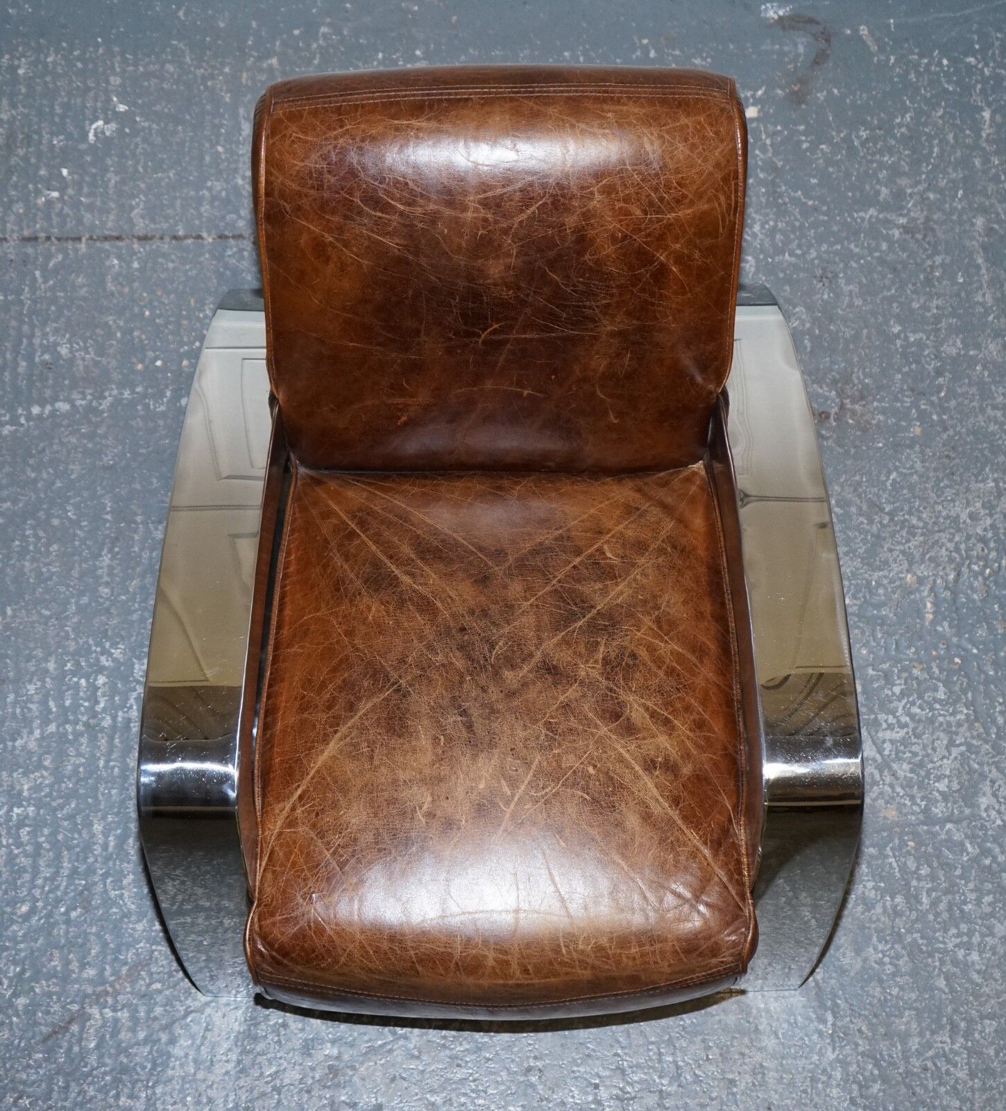 photo vinterior Stunning Pair Of French Art Deco Chrome Aviator Heritage Brown Leather Armchairs