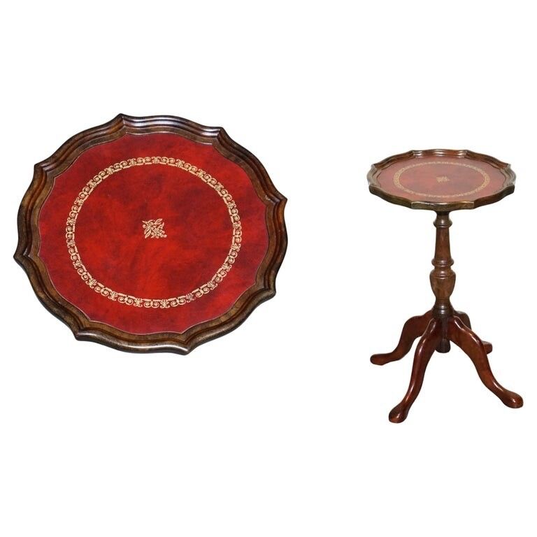 Vintage Burgundy Leather Gold Embossed Side End Wine Lamp Occasional Table