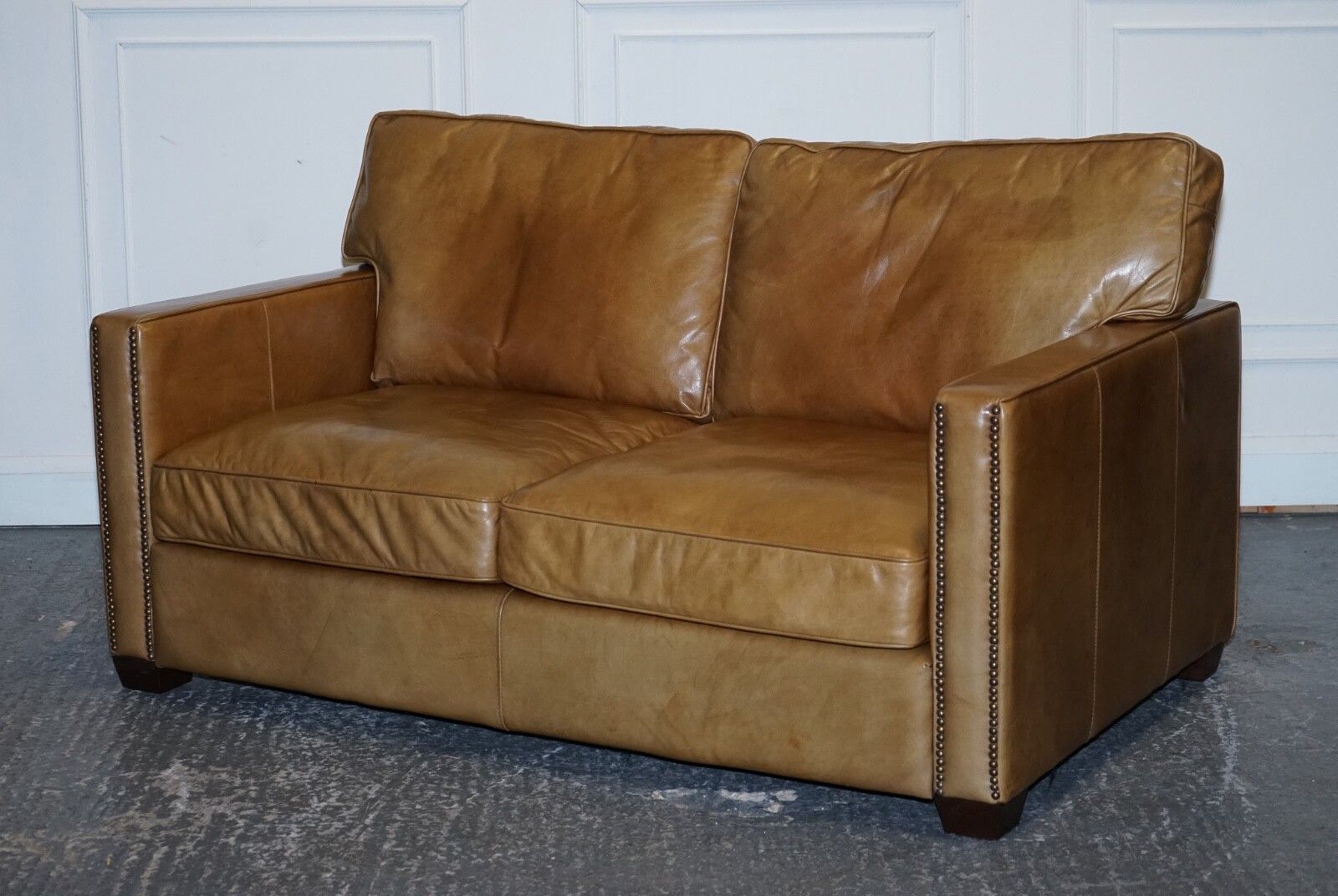 Timothy Oulton Halo Two Seater Viscount Tan Leather Sofa (1/2) photo for sale