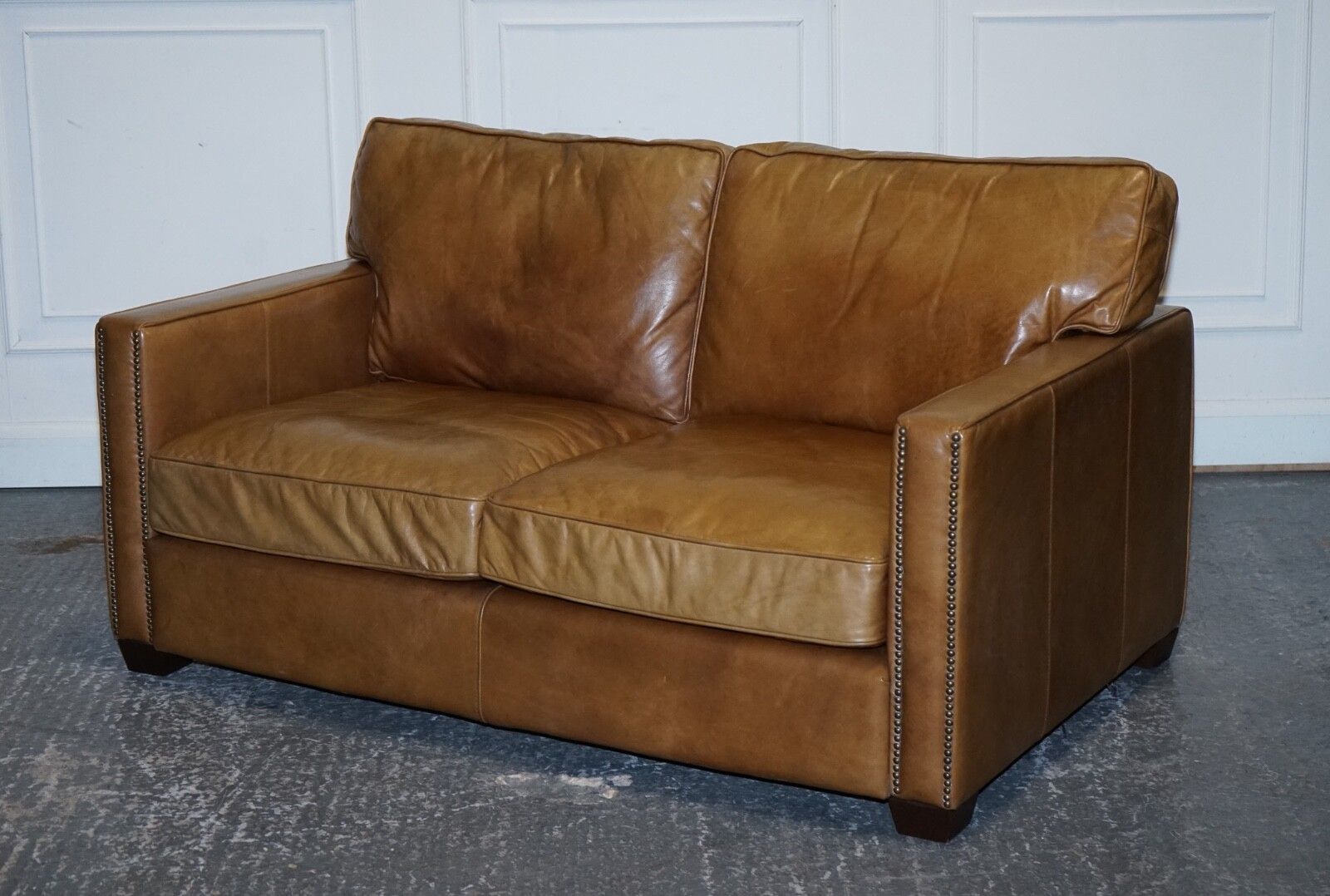 Timothy Oulton Halo Two Seater Viscount Tan Leather Sofa (2/2) photo for sale