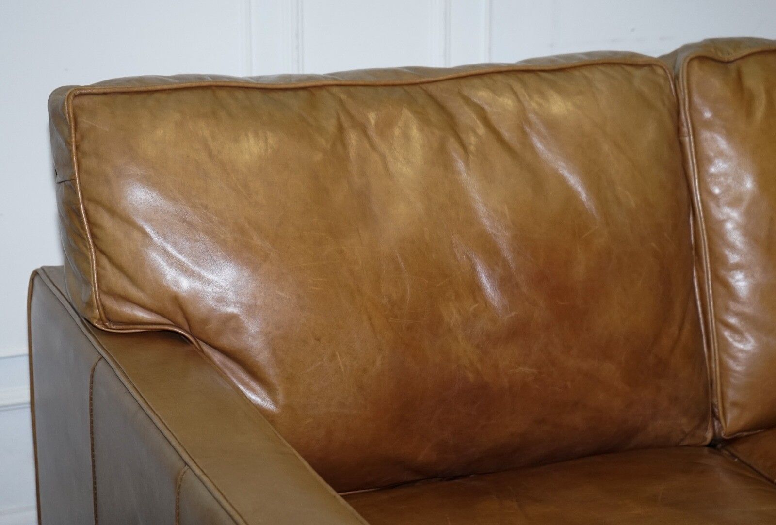 Timothy Oulton Halo Two Seater Viscount Tan Leather Sofa (2/2) photo vintage