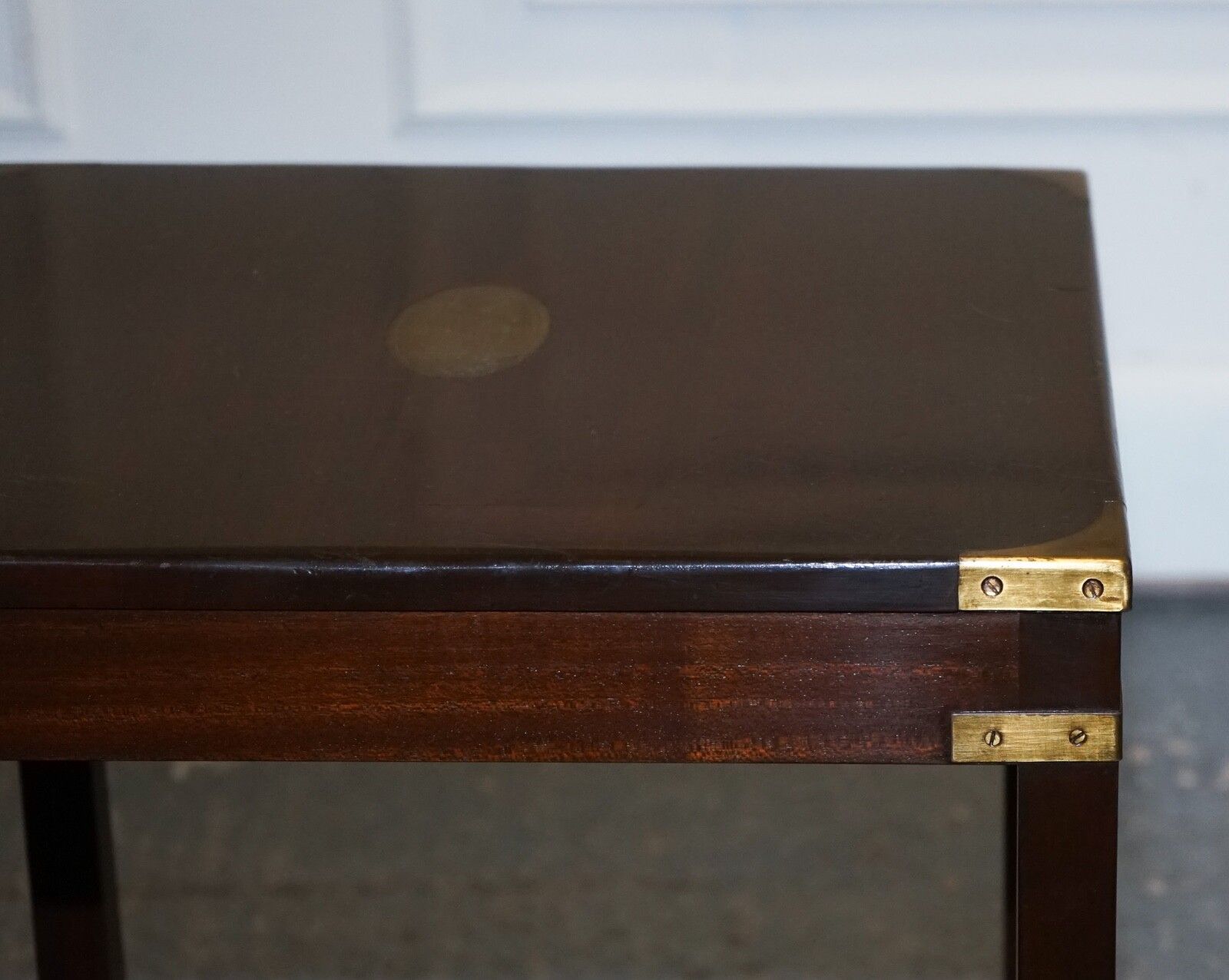 Fine English Pair Of Bevan Funnell Military Campaign Nightstands End Side Tables photo vintage