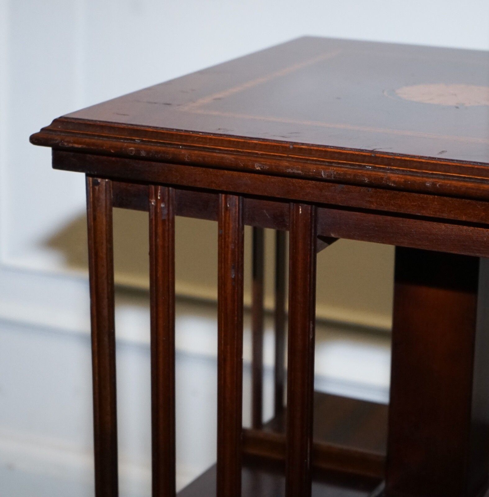 Mid Centry Sheraton Revival Inlaid Revolving Bookcase End Table On Castors photo buy