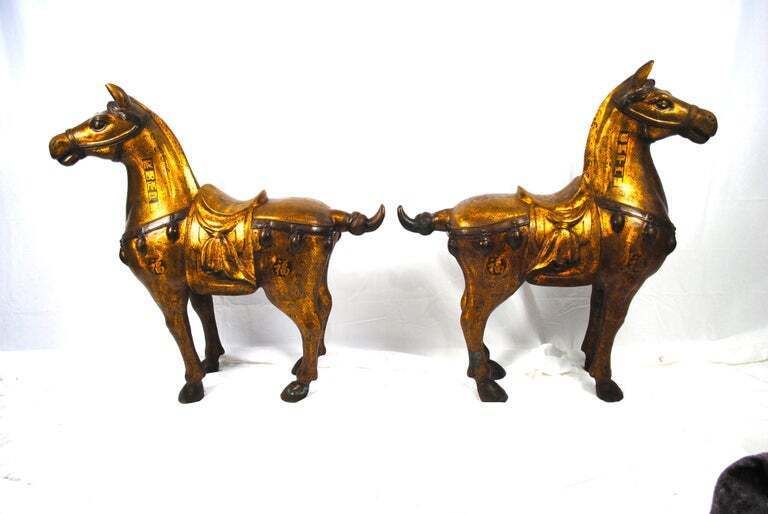 Pair Of 20th Century Bronze Gilded Gift Horses photo 4025.0
