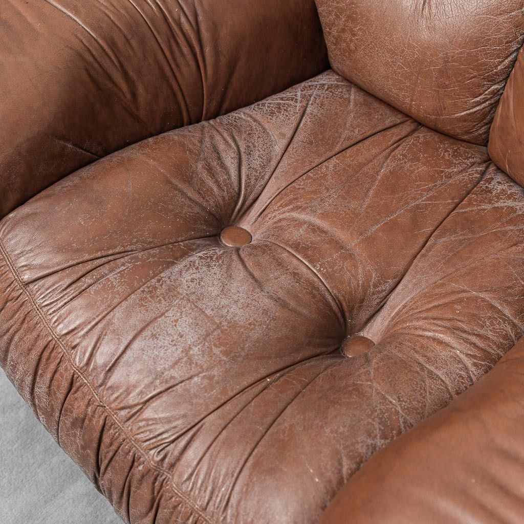 Pair Of Vintage Brown Leather Armchairs From The 70s Modern Antiques photo vintage