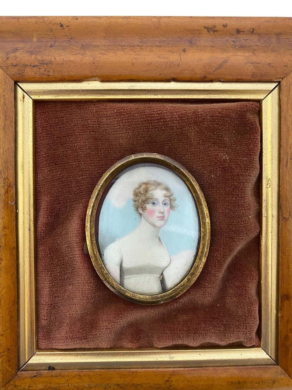 Wooden Framed Picture Of English Lady In White Frock, 19th Century photo furniture