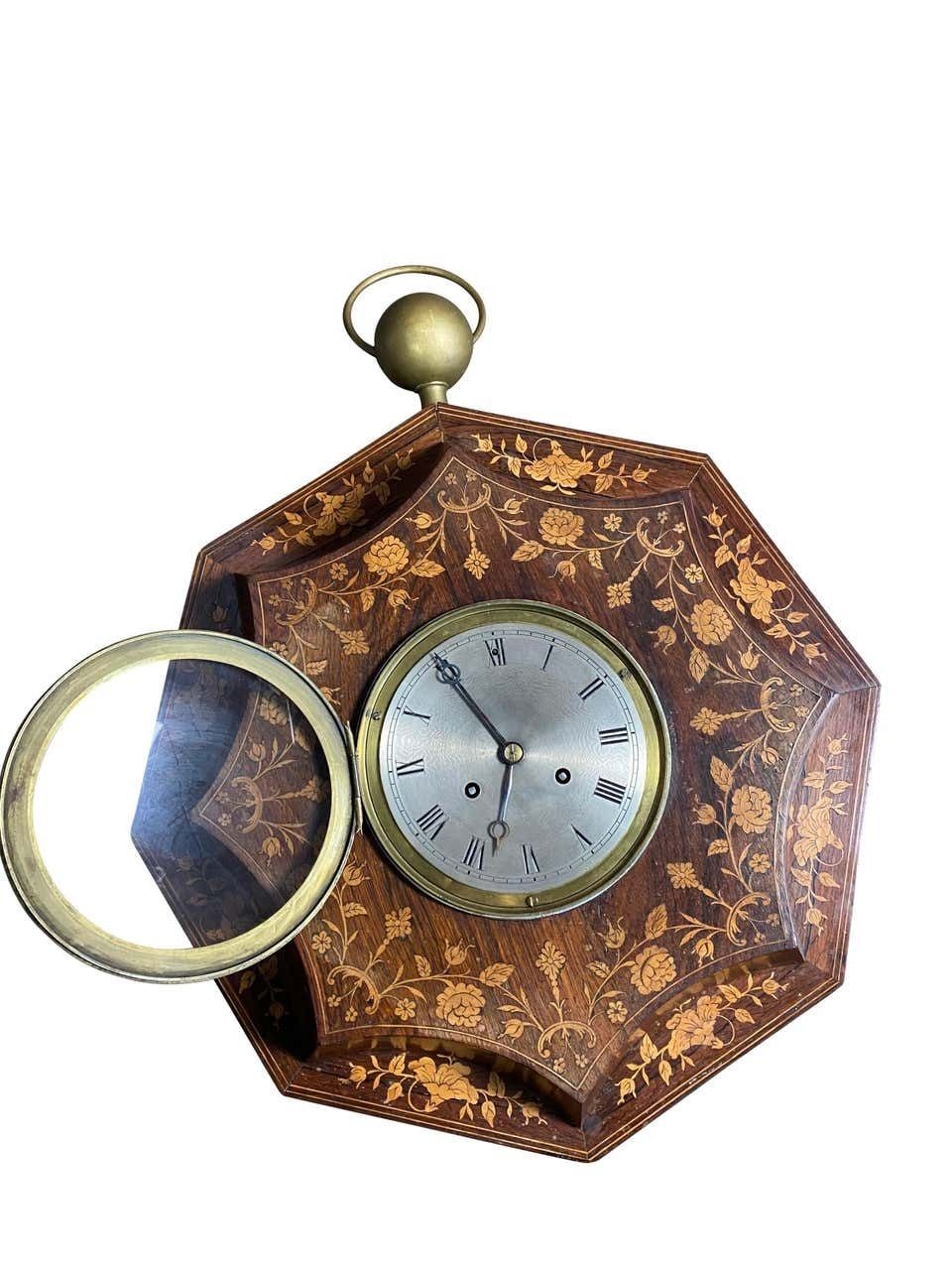French Rosewood And Boxwood Cased Wall Clock, 19th Century photo vintage