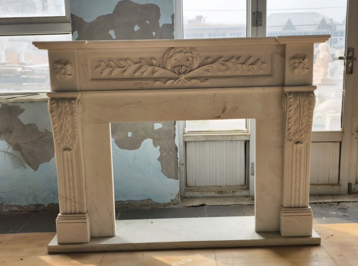 Neoclassical Hand Carved White Marble Fireplace Mantle With Laurel And Rosette photo Home Fixtures