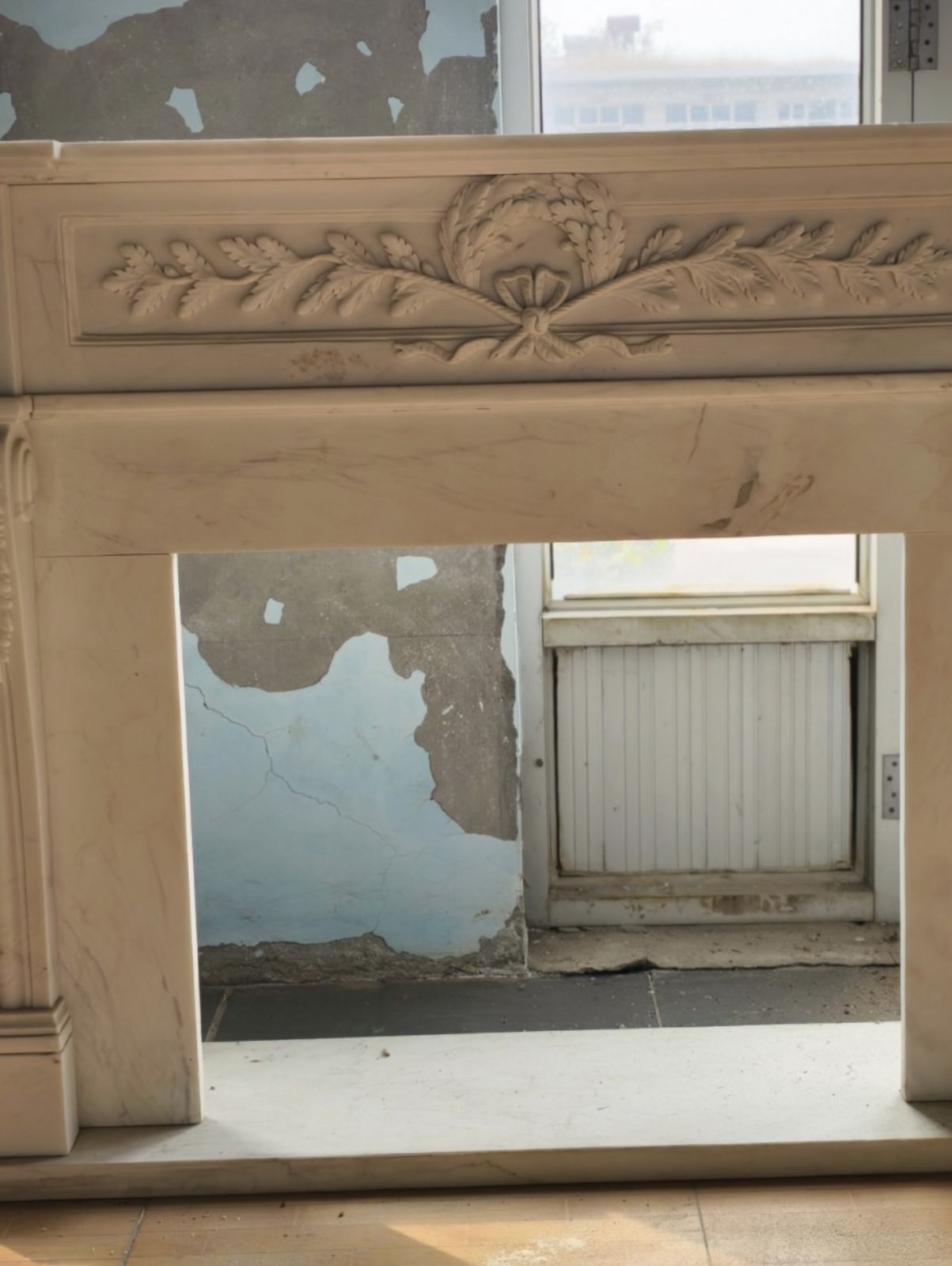 Neoclassical Hand Carved White Marble Fireplace Mantle With Laurel And Rosette photo 4500.0