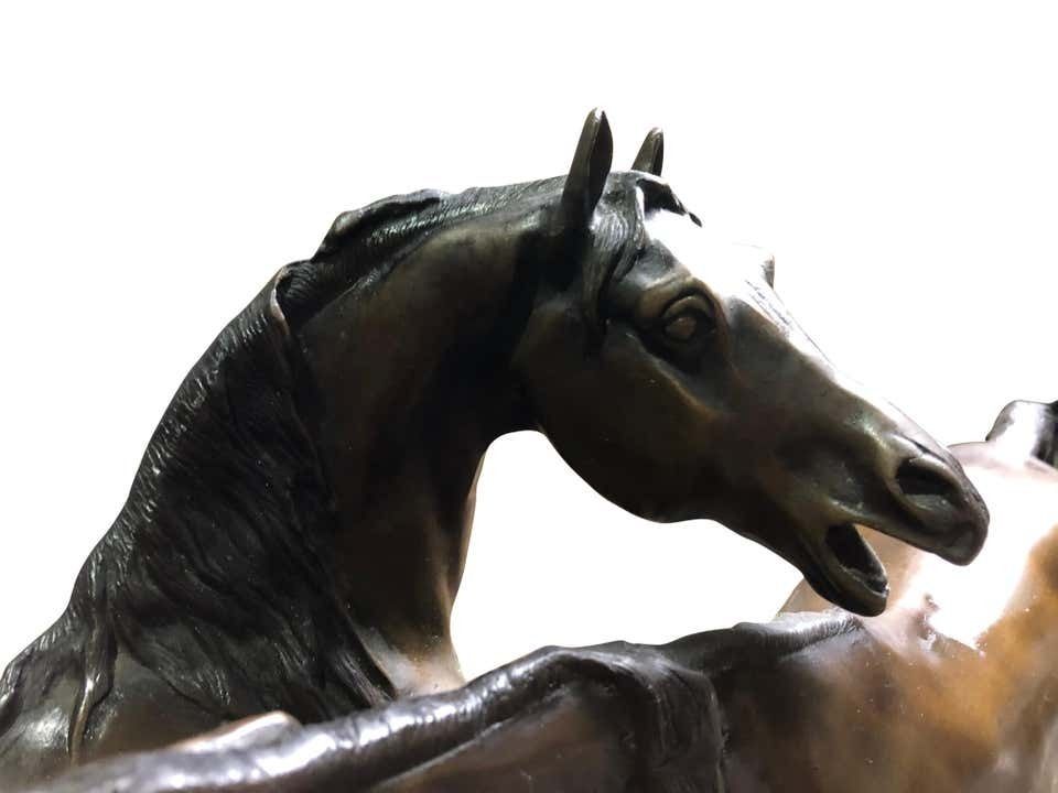 French Patinated Miniature Bronze Figure Of Two Horses By P.J. Mene photo vinterior