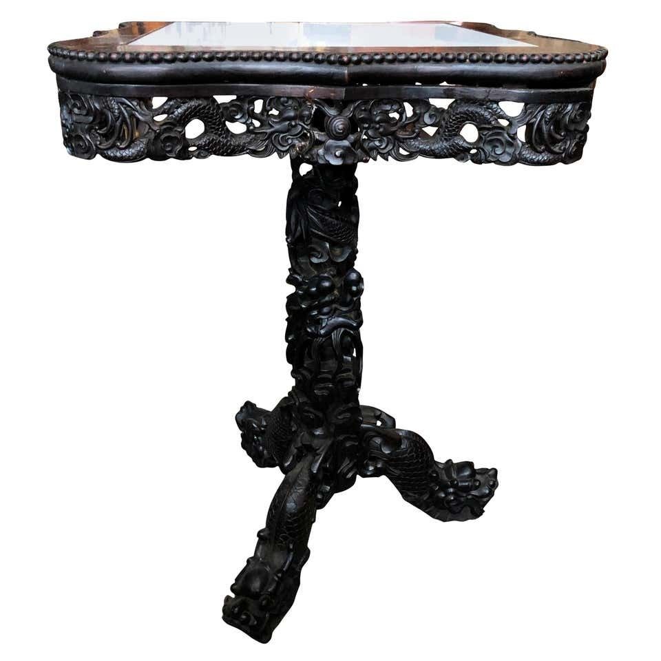 19th Century Chinese Carved Hardwood Center Table With Marble Top