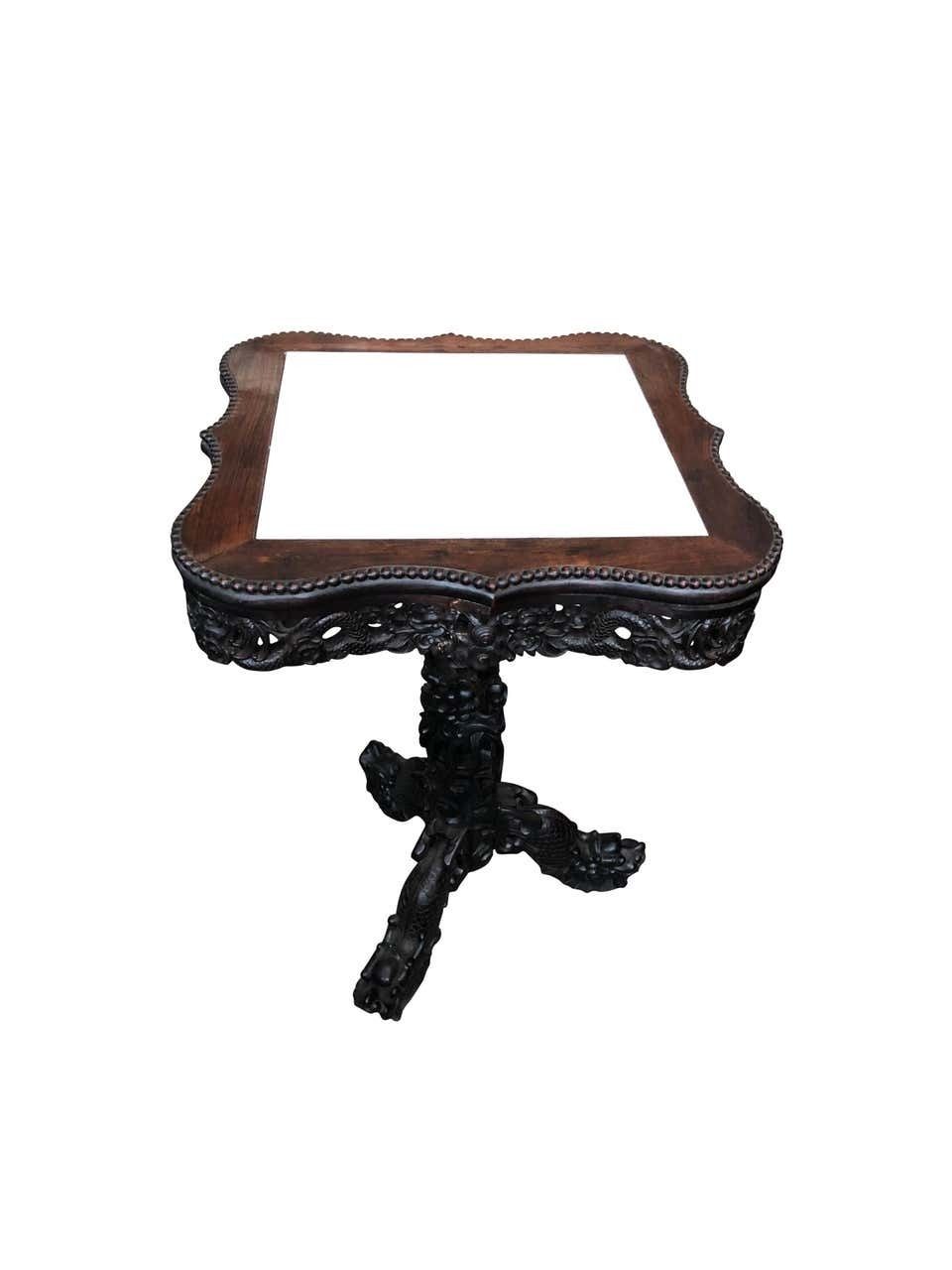 19th Century Chinese Carved Hardwood Center Table With Marble Top photo furniture