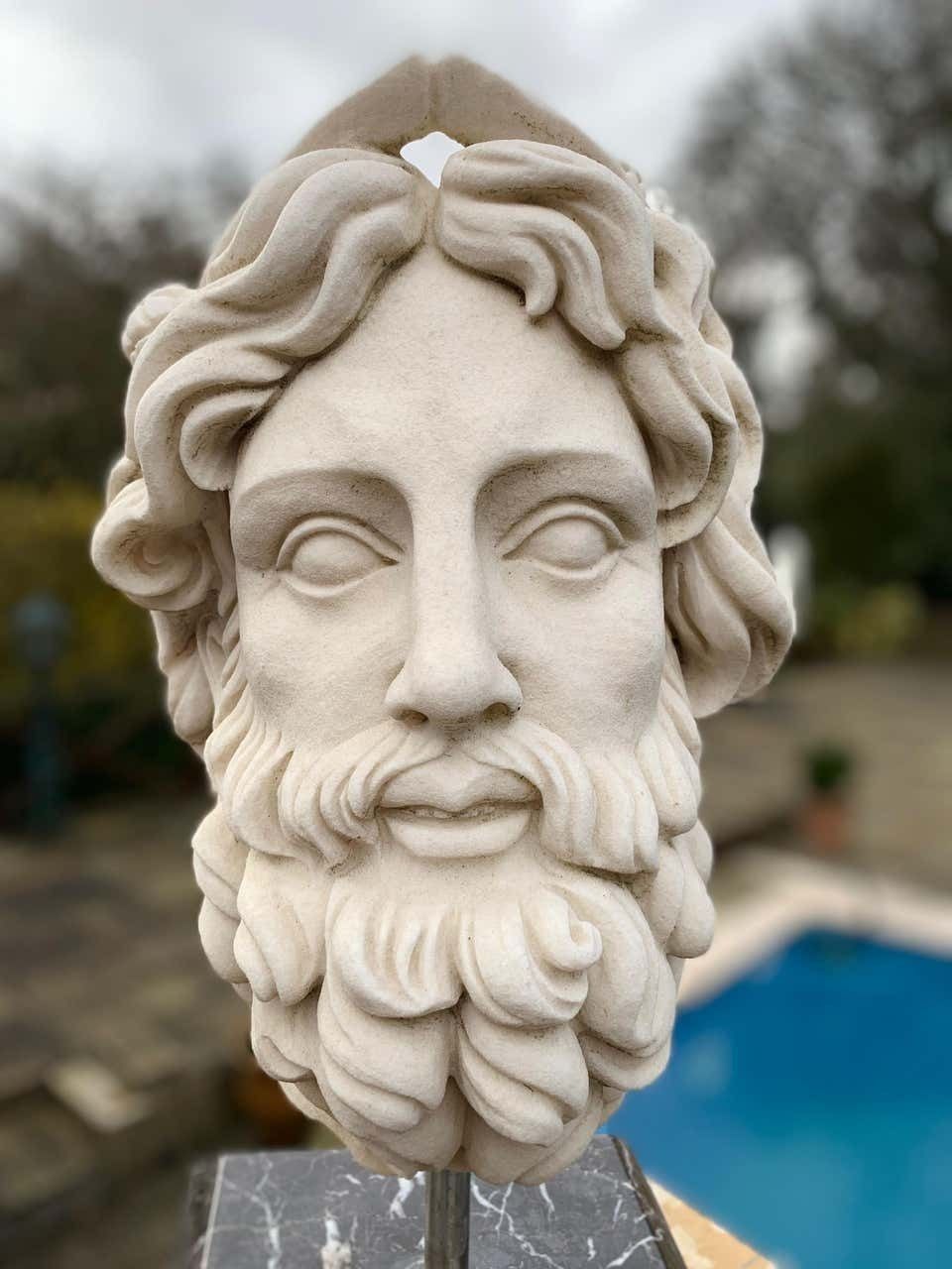 20th Century Marble Bust, Sculpture Of The Roman God Of The Water Neptune photo furniture