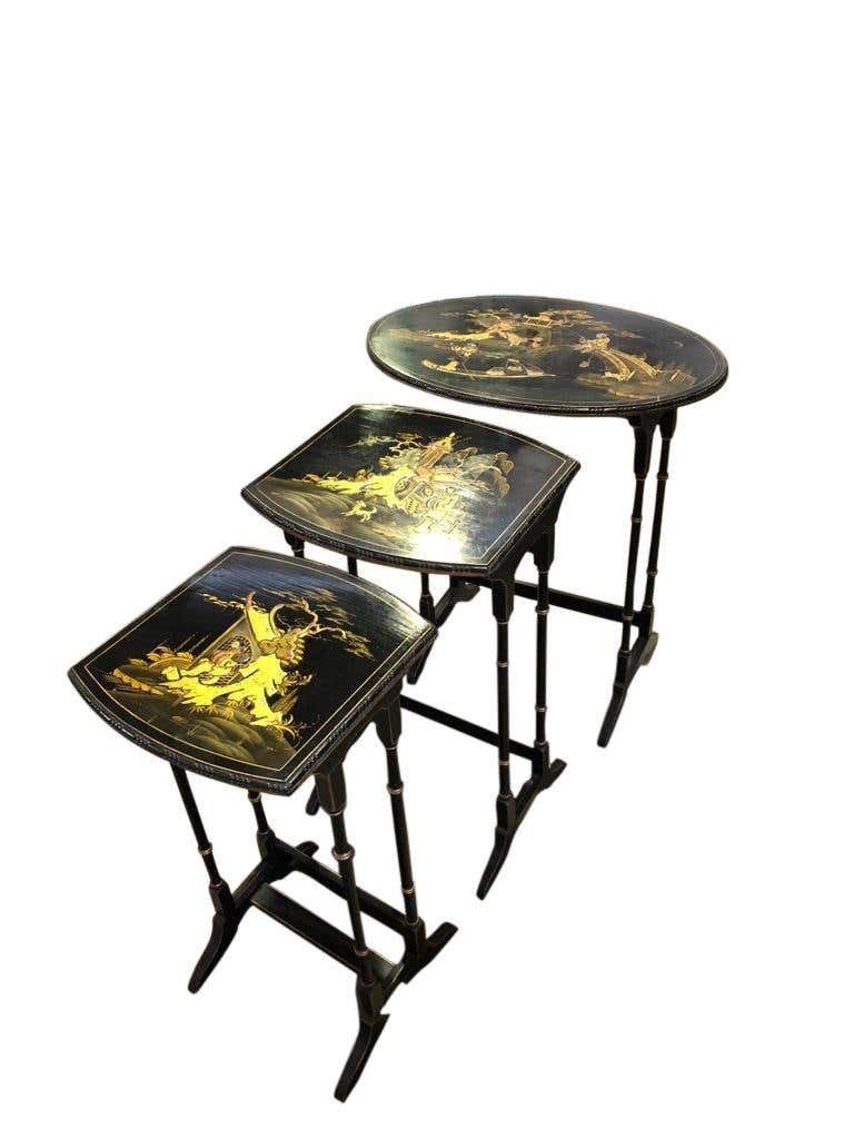 Set Of Three Carved Chinese Chinoiserie Nested Tables photo Furniture