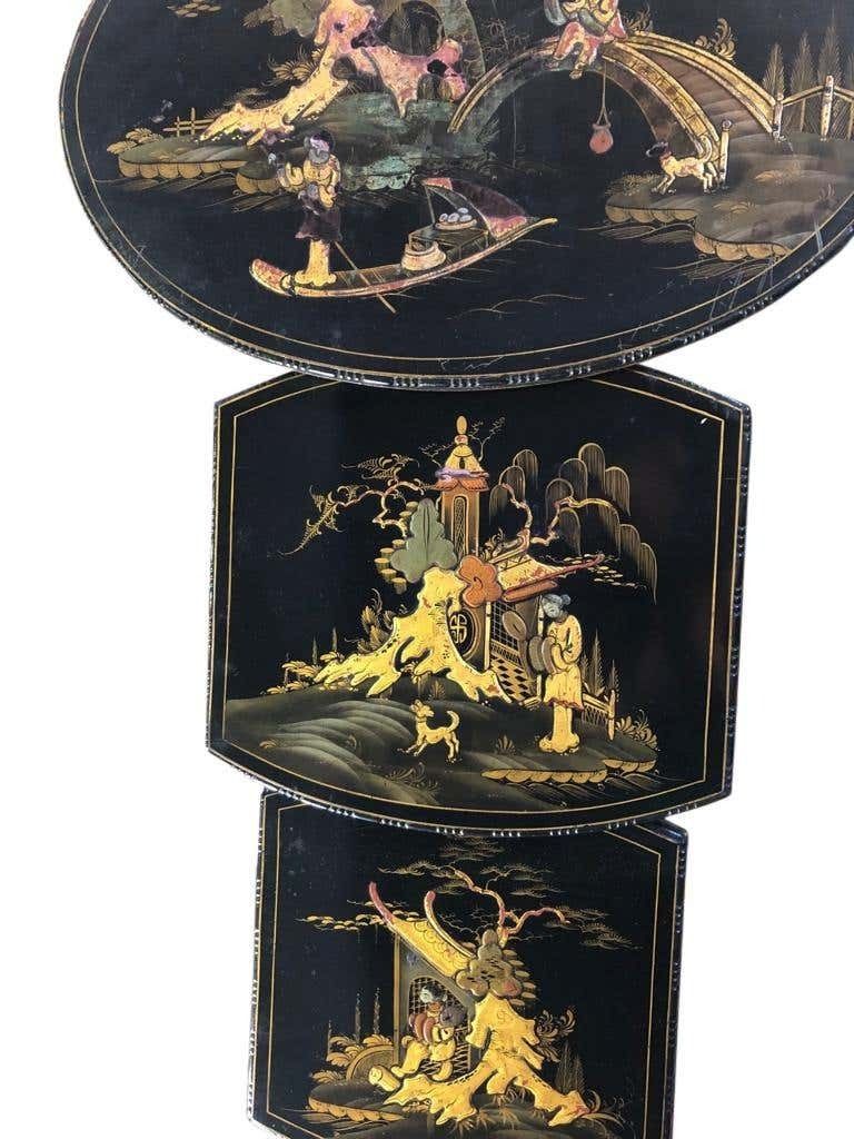 photo for sale Set Of Three Carved Chinese Chinoiserie Nested Tables