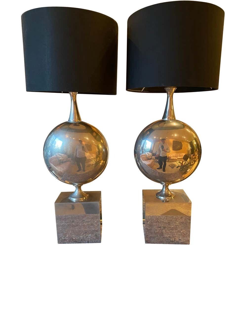 Maison Barbier Pair Of Chromed Steel Table Lamps, 1970s photo vinterior