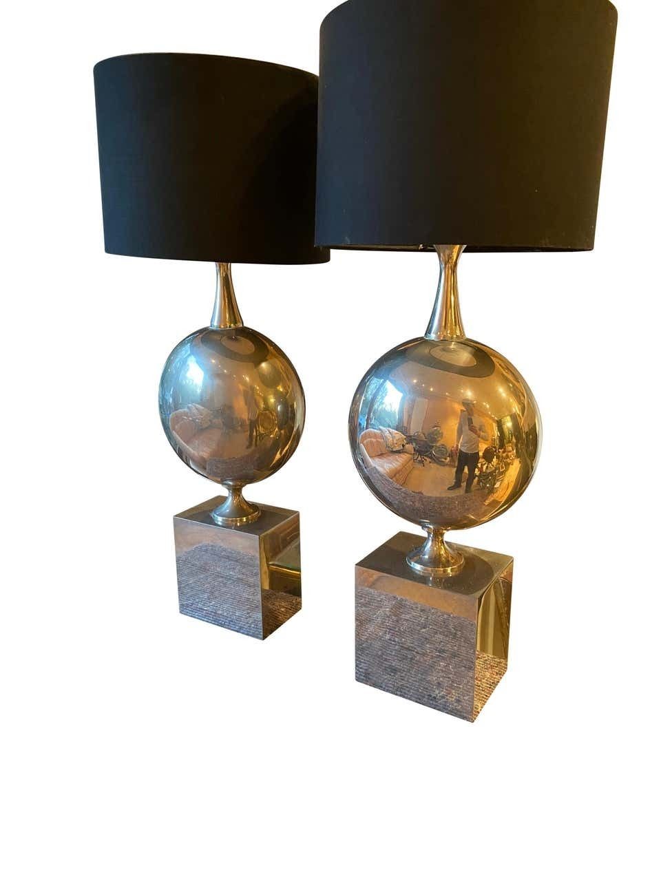Maison Barbier Pair Of Chromed Steel Table Lamps, 1970s photo buy