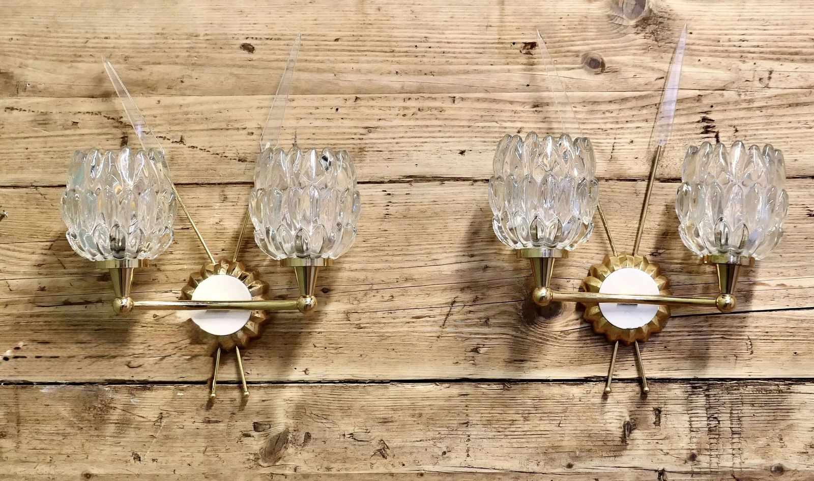 A Pair Of French Art Deco Heavy Crystal And Brass Wall Lights photo for sale