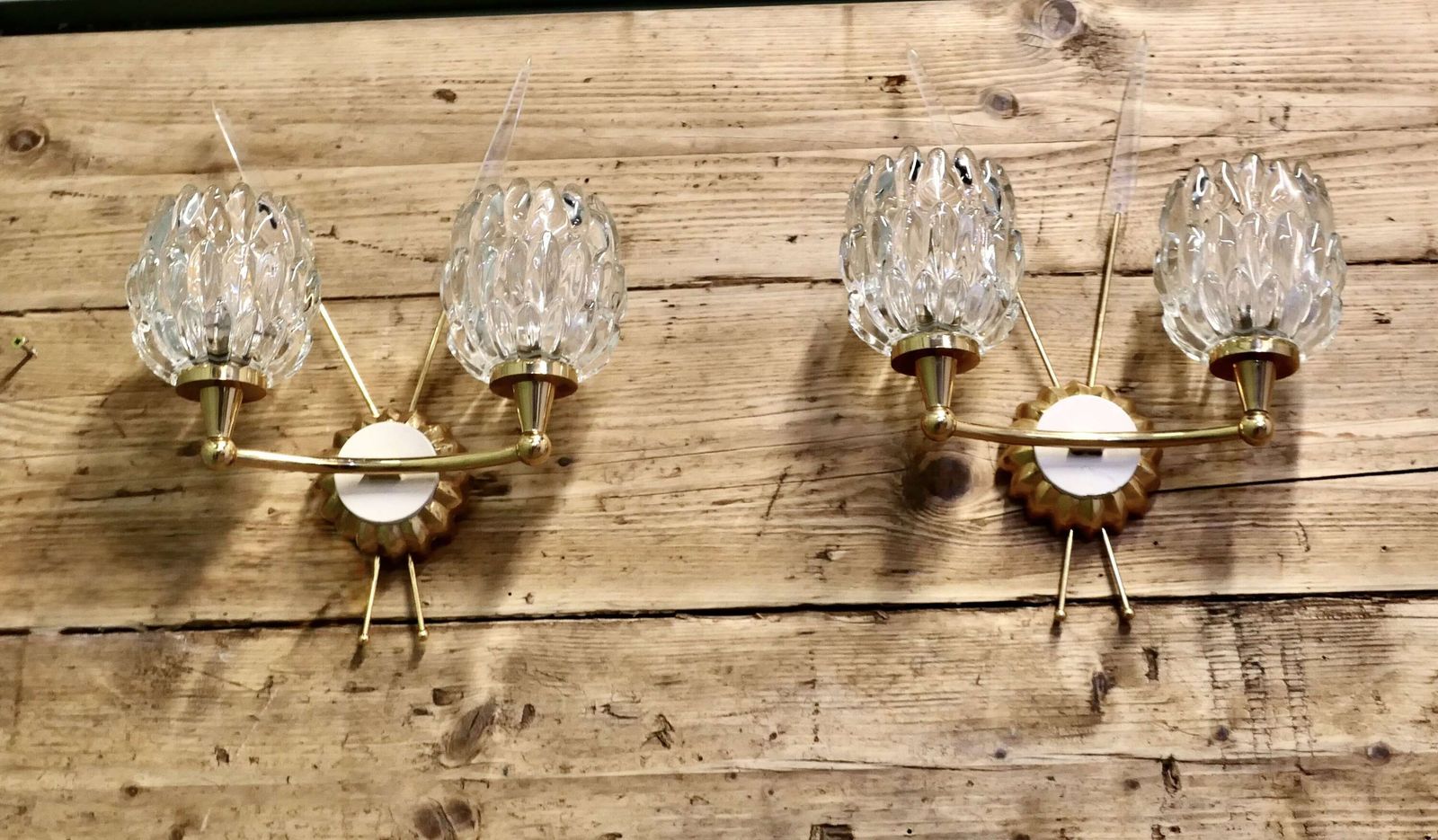 A Pair Of French Art Deco Heavy Crystal And Brass Wall Lights photo Lighting
