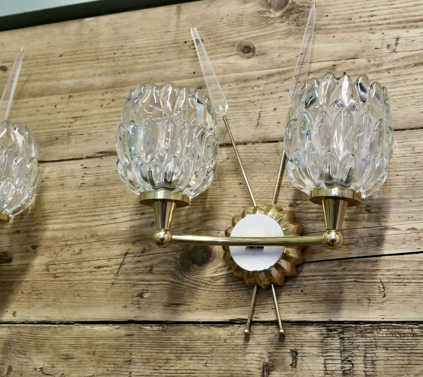 A Pair Of French Art Deco Heavy Crystal And Brass Wall Lights photo 1500.0