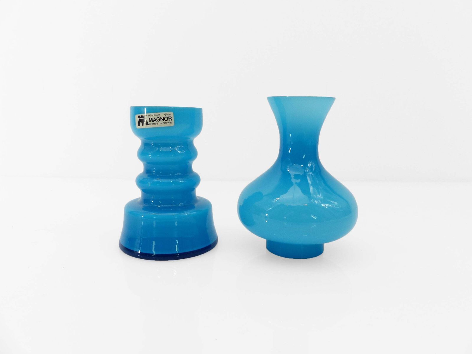 Turquoise Blue Opaline Glass Candleholder, Scandinavian Design, Magnor Glassverk, Norway, Circa 1960 photo Home Decor