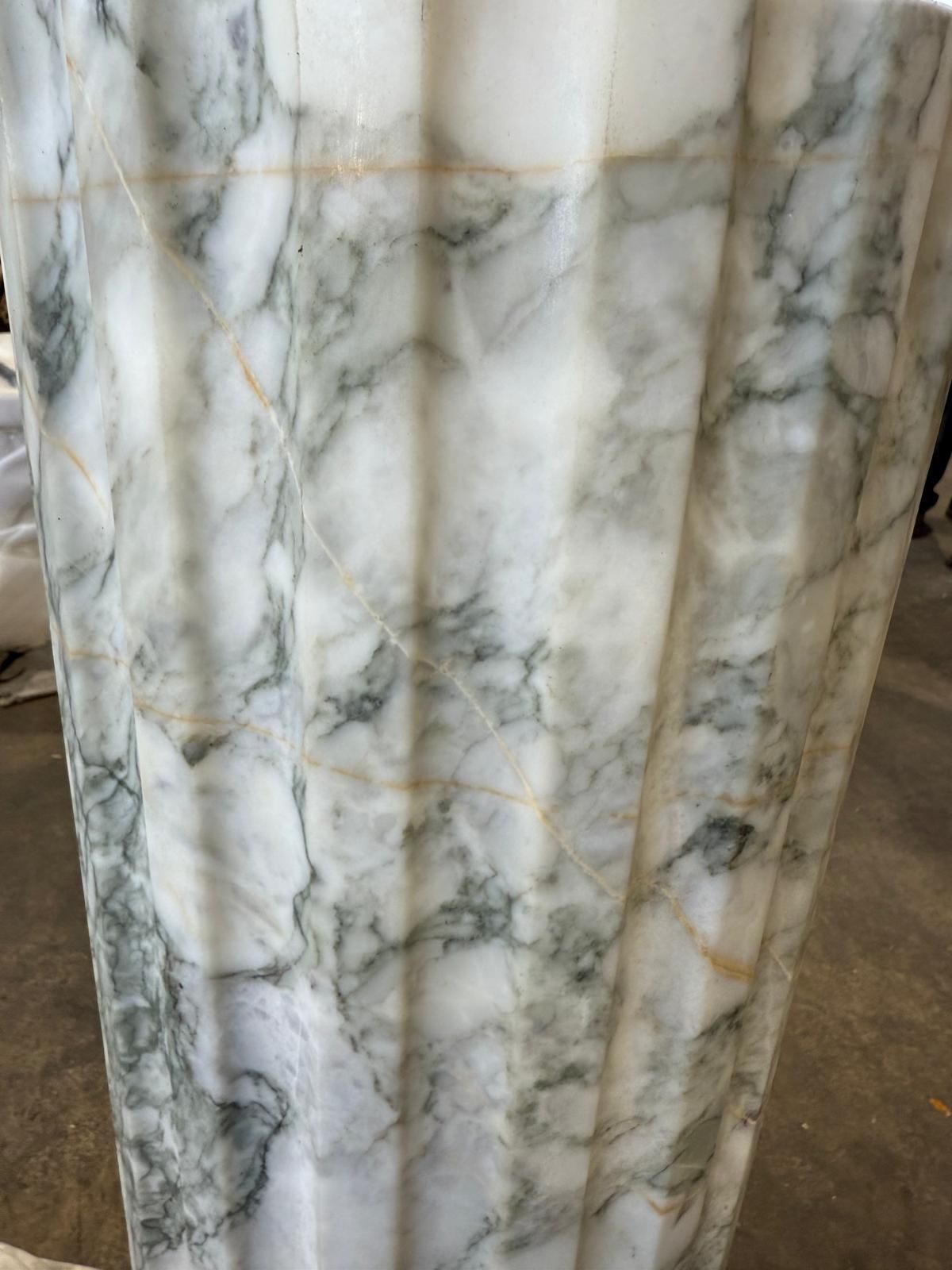 Pair Of Grand Fluted Verde Alpi Marble Columns On Stepped Bases photo furniture