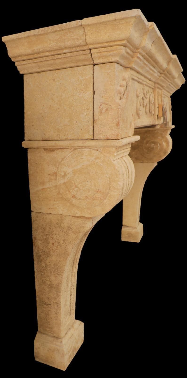 20th Century Carved Limestone Fireplace Mantle With Scrolled Corbels And Foliate photo furniture