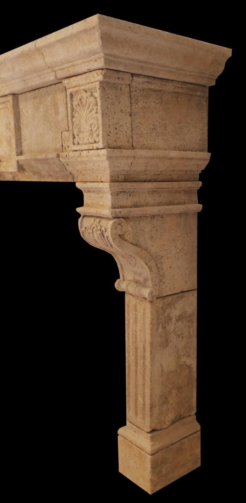 20th Century Hand Carved Limestone Fireplace Mantle With Classical Acanthus photo Home Fixtures