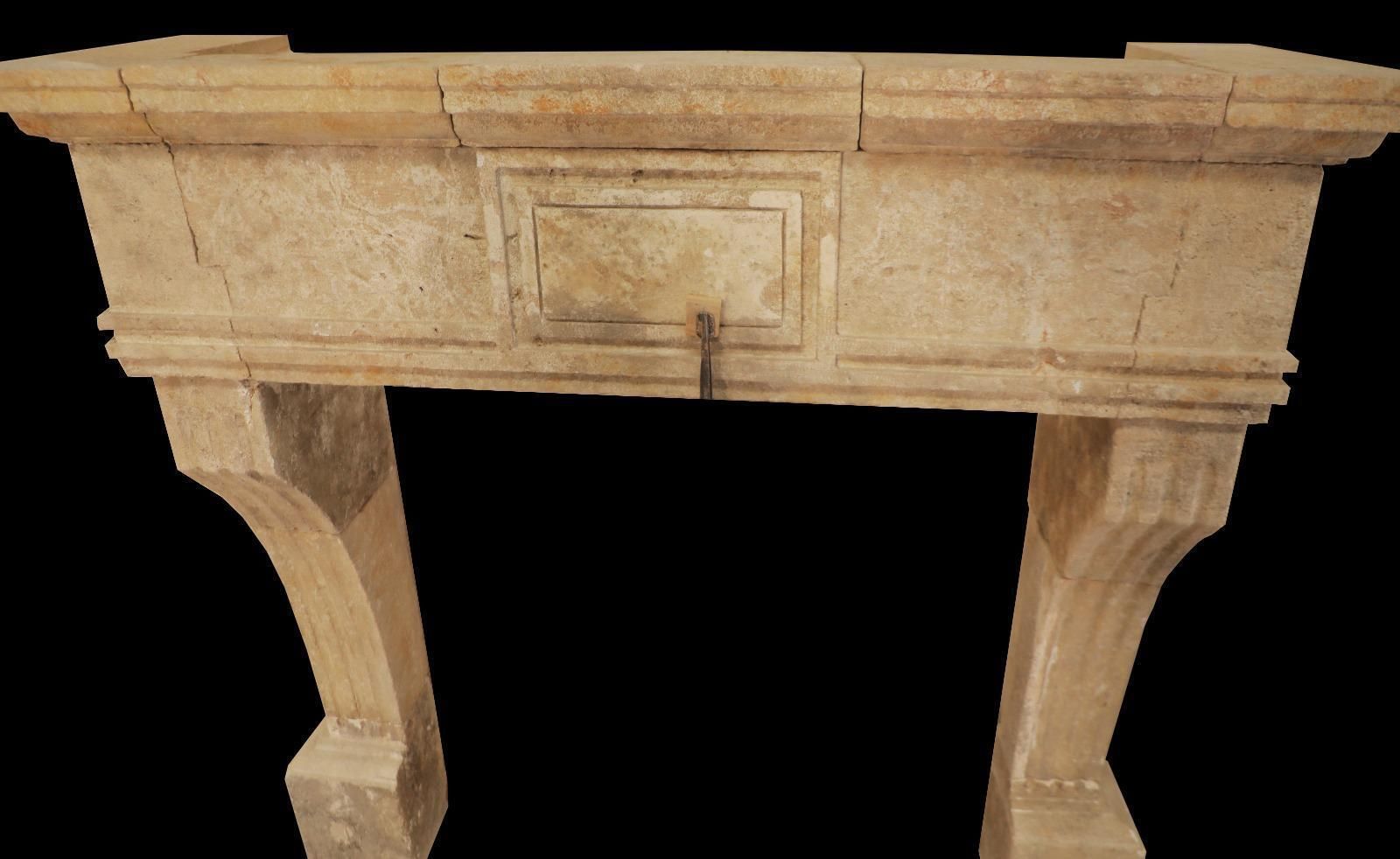 20th Century Provincial Limestone Fireplace Mantle With Arched Legs photo for sale
