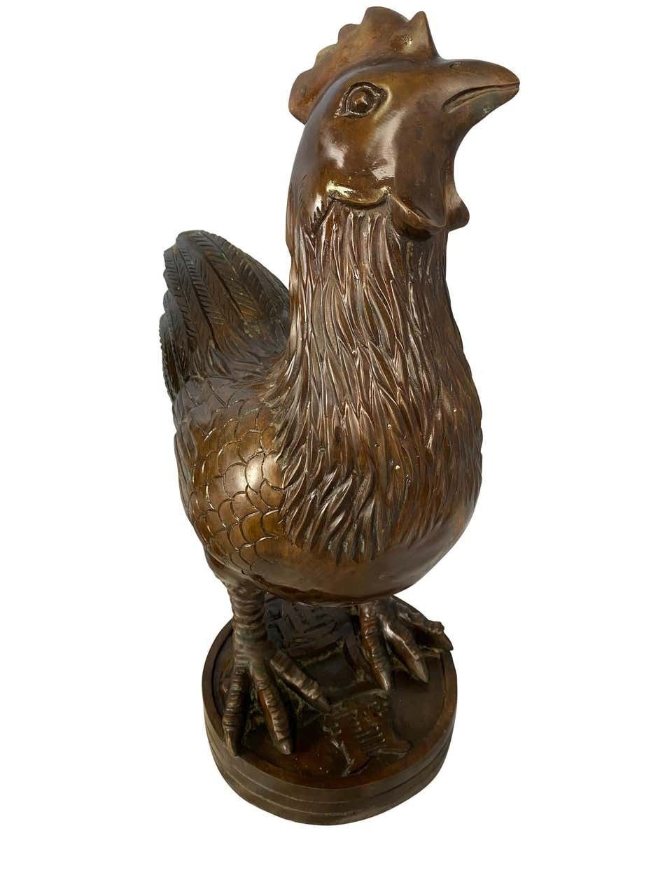 Pair Of Oriental Bronze Hen And Cockerel, 20th Century photo 2400.0