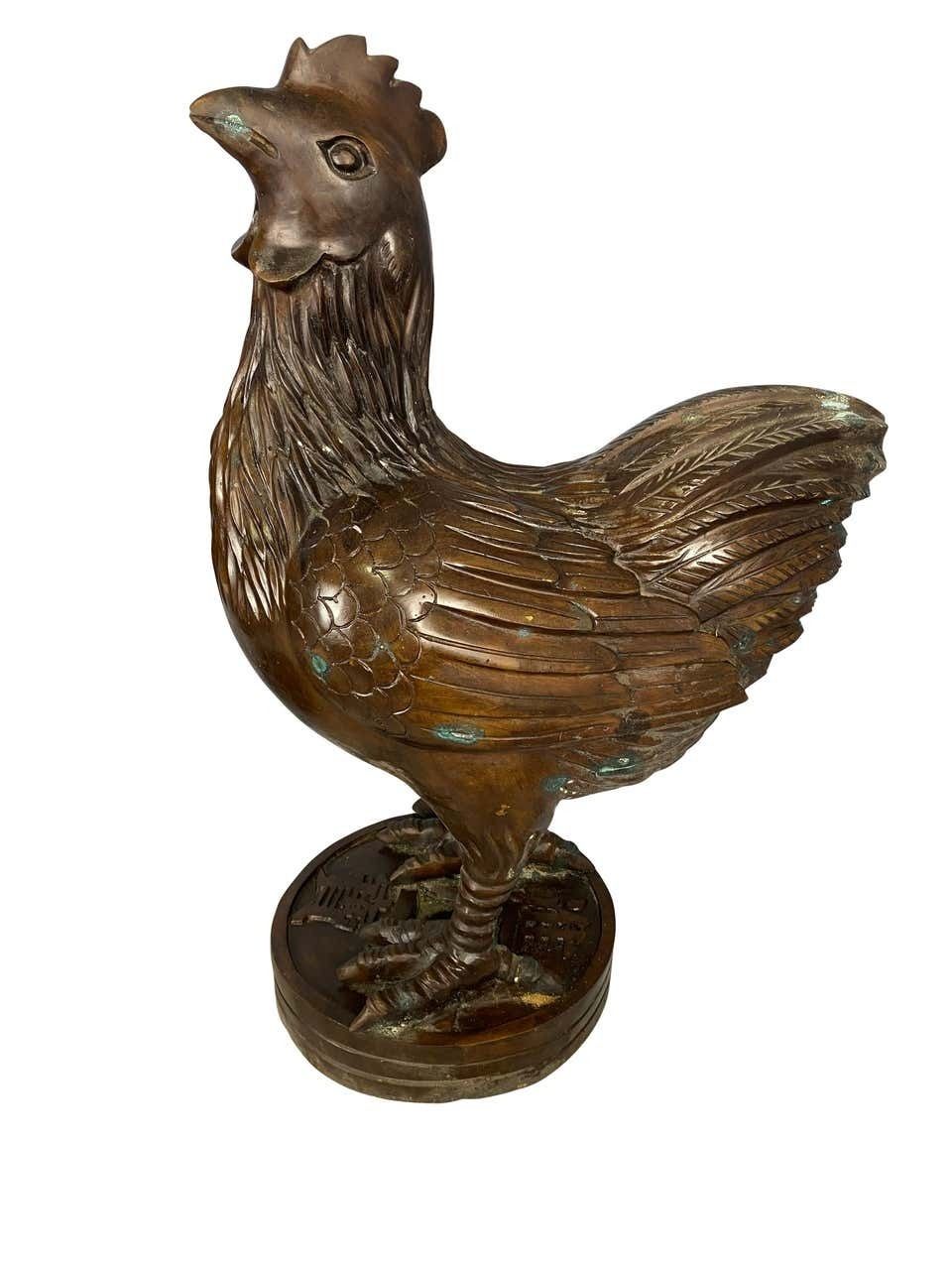 Pair Of Oriental Bronze Hen And Cockerel, 20th Century photo buy