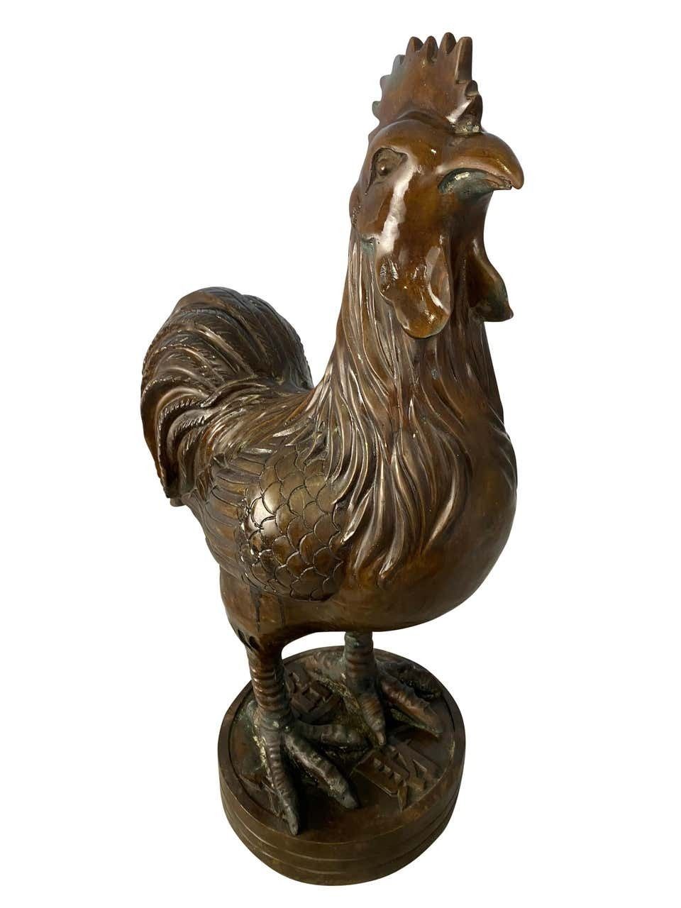 photo for sale Pair Of Oriental Bronze Hen And Cockerel, 20th Century