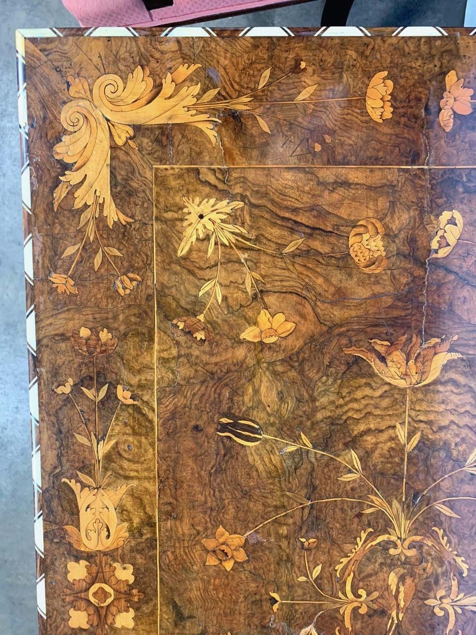 18th Century Dutch Burr Walnut And Marquetry Inlaid Table photo for sale