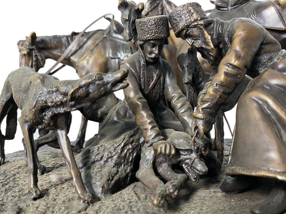 Bronze Sculpture Of Russian Hunting Party, 19th Century photo for sale