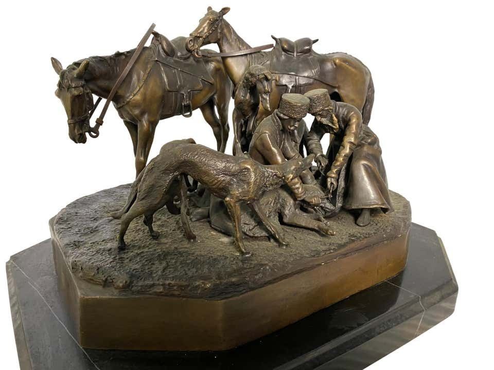 Art Bronze Sculpture Of Russian Hunting Party, 19th Century photo