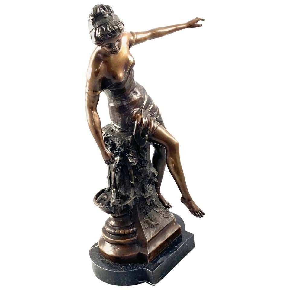 20th Century Bronze Figure Of A Classical Maiden Astride A Fountain