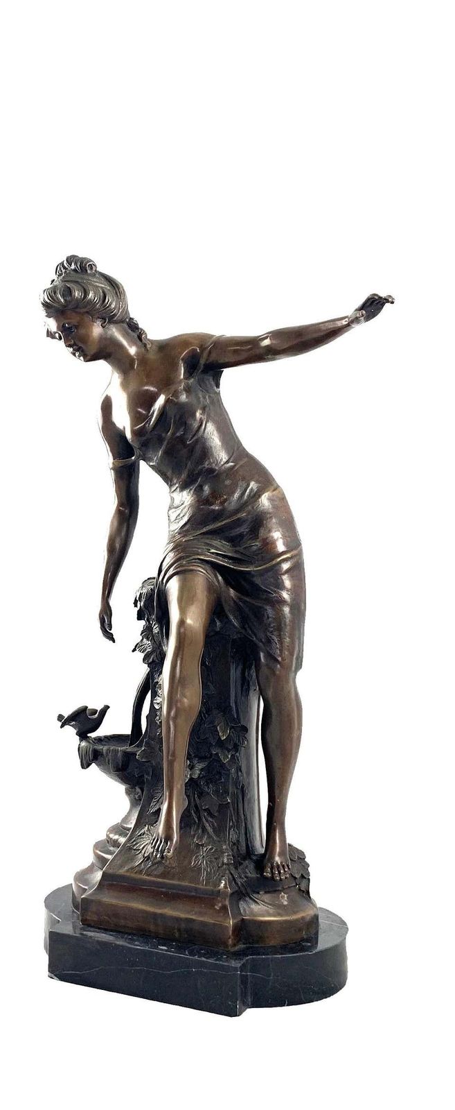 20th Century Bronze Figure Of A Classical Maiden Astride A Fountain photo vintage