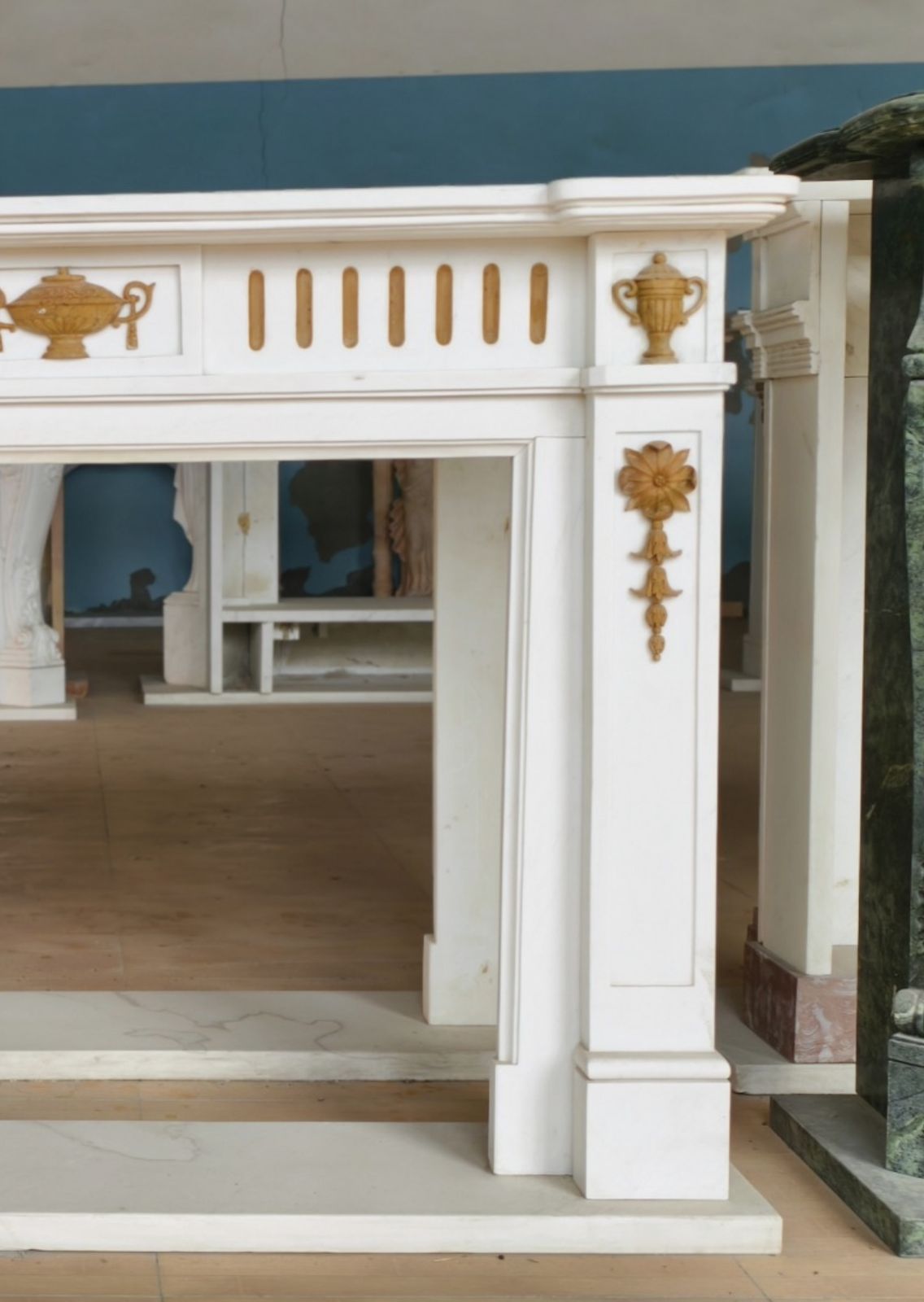 Neoclassical Hand Carved White Marble Fireplace Mantle photo 5000.0