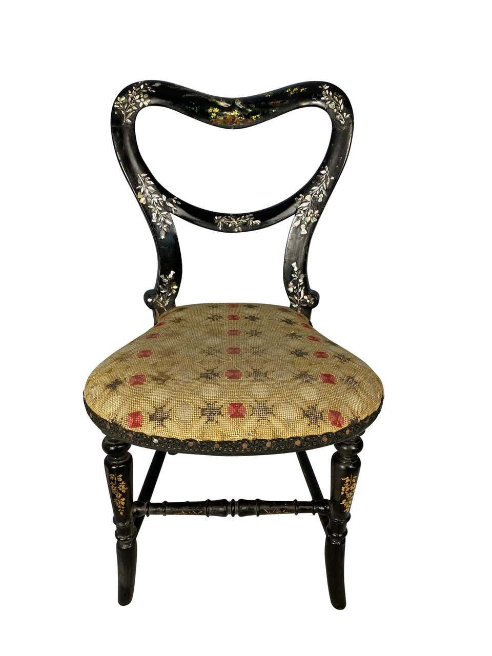 Hand Painted And Mother Of Pearl Inlaid Miniature Chair, 19th Century photo furniture